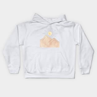 Pastel tone landscape, sunrise in the mountains Kids Hoodie